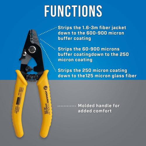 Jonard Tools JIC-375 3-Hole Fiber Optic Stripper with TPR Handle, 6-Inch Long