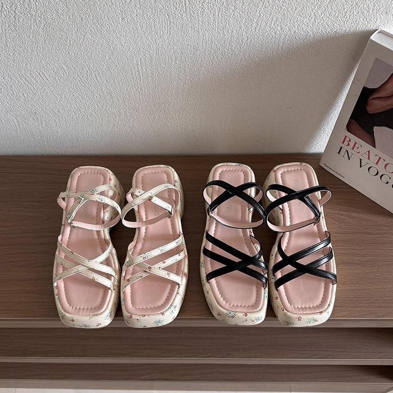 Модные Горячие Продажи 2025 Лето Женские Цветочные Сандалии на Платформе и Танкетке Женские Сандалии Модные С Узкими Ремнями Женские Элегантные Гладиаторские Сандалии