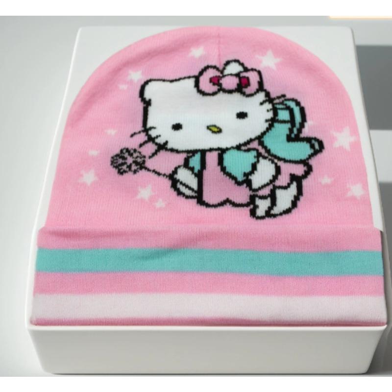 Hllokitty вязаная шапка мультяшная милая kt кошка холодная шапка для девочек осенне-зимняя теплая шапка-бини шерстяная шапка