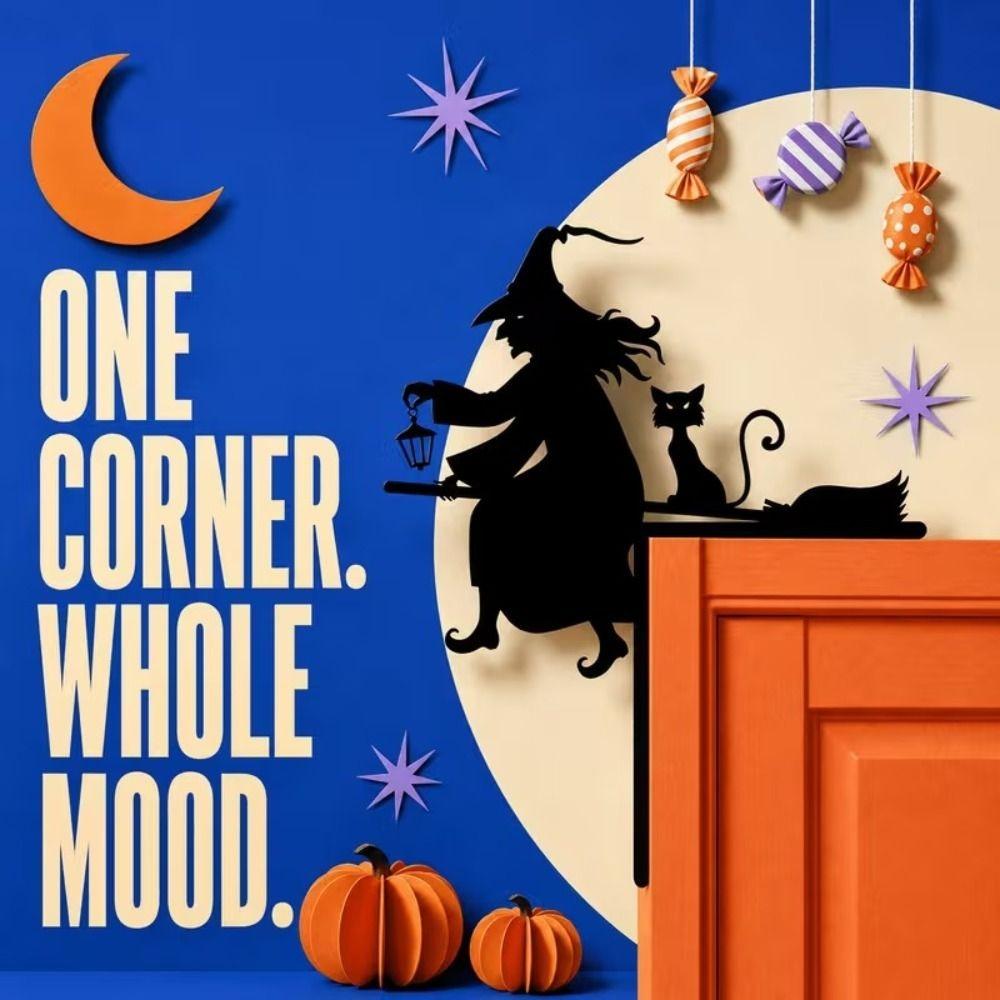 Witch Shaped Halloween Witch Pumpkin Door Corner Witch Silhouette Door Corner Decoration  Lawn