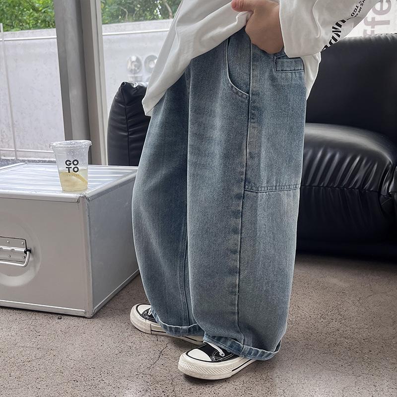Autumn Kids Pants Fashion Solid Color Children's Straight Jeans Boys Loose Casual Denim Trousers