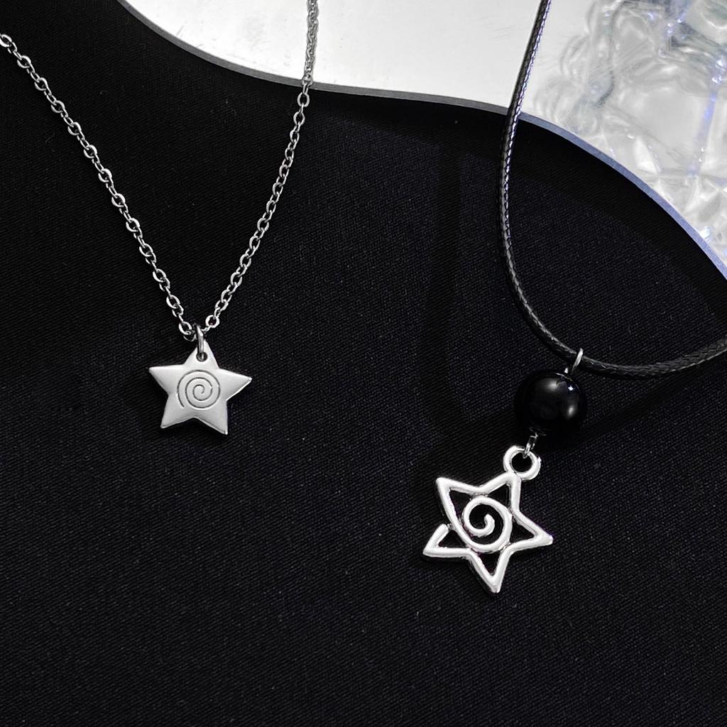 Vintage Swirl Star Pendant Necklace for Women Men Fashion Alloy/Wax Rope Collarbone Chain Aesthetic Jewelry Accessories