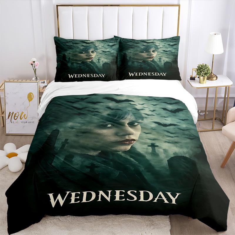 3pcs WEDNESDAY Addams Duvet Cover Set, 1 Duvet Cover + 2 Pillowcases (No Insert), High-Definition Print, Home & Dorm Set yy251208062