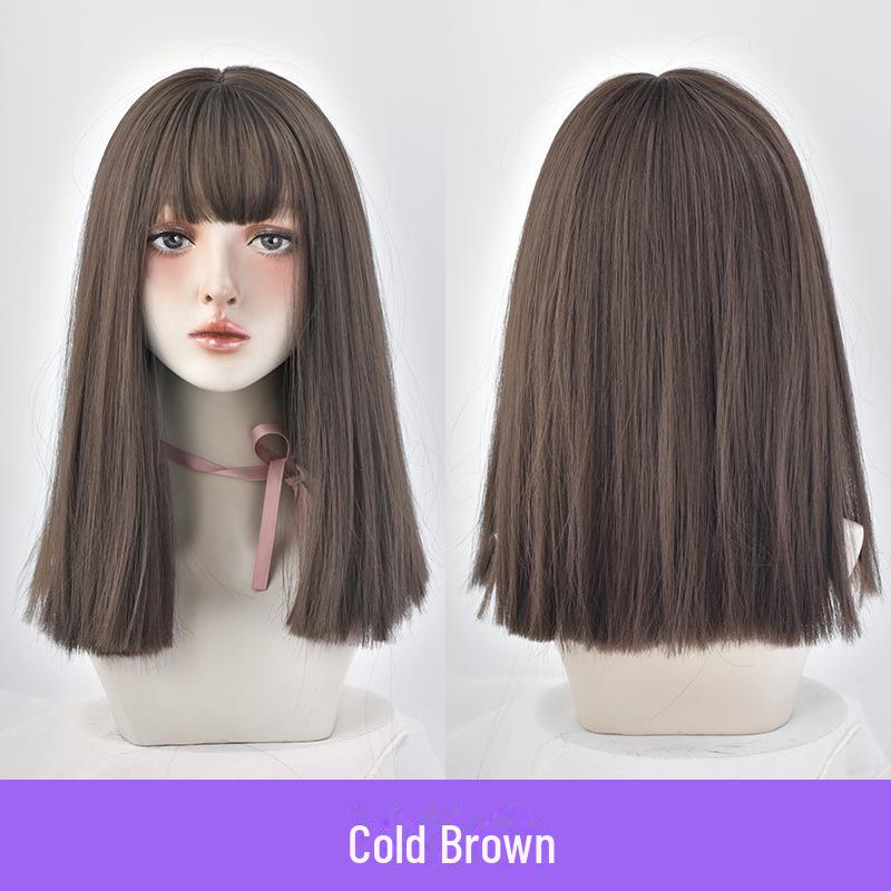 Черные прямые парики средней длины с воздушной челкой для женщин