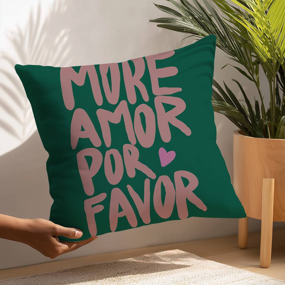 Максималистская Подушка с Цитатами 'More Amor Por Favor' Декоративная для Дивана Дома Двусторонняя Печать Короткий Плюш Чехол для Подушки