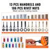 VEVOR Rivet Nut Tool, 40.6 cm Rivnut Tool Kit with 13PCS Metric and SAE Mandrels, 186PCS Rivet Nuts, M3, M4, 10-24, M5, M6, 1/4-20, 8-32, 5/16-18, M8
