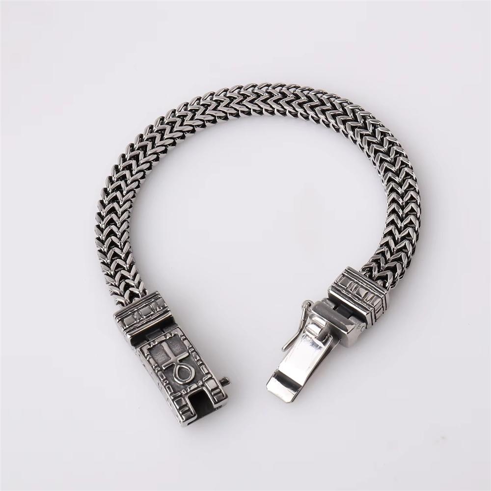 Hip Hop Jewelry Viking Biker Style for Men Jewelry Rock Bracelet Hand Woven Vintage Antique Silver Finish 316L Stainless Steel