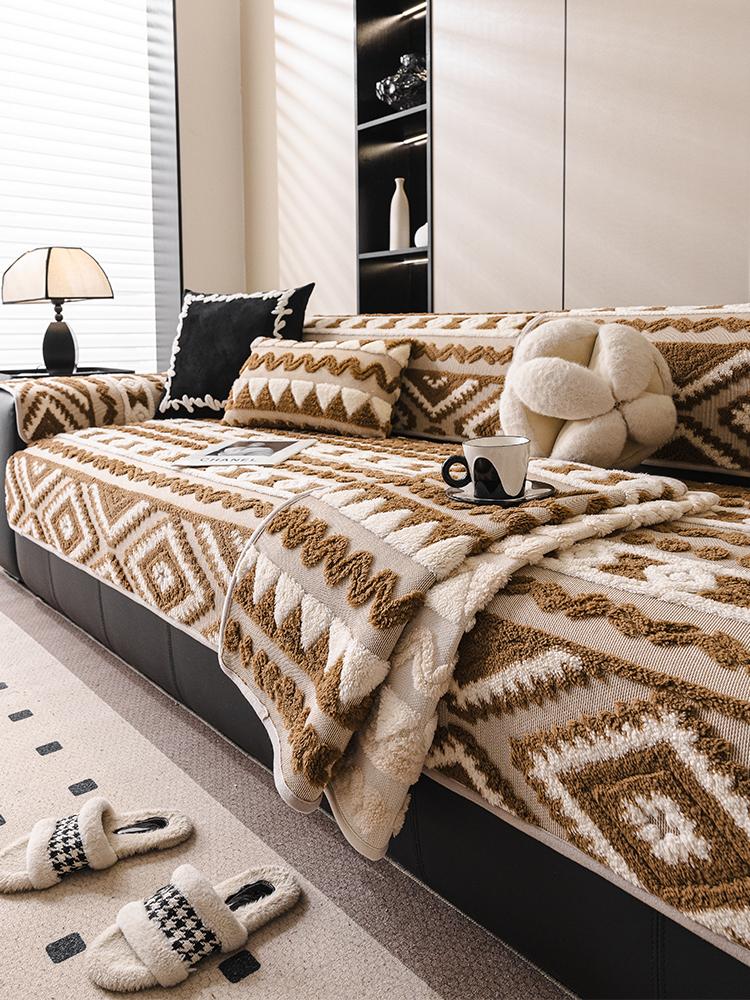 1 шт. Богемный стиль, коврик для дивана, нескользящий дизайн, цельный, легко устанавливается, можно стирать в машине,