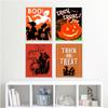 Pumpkin Trick Spooky Ghost Orange Poster and Print Vintage Halloween Scary House Wall Art Pictures Kitchen Kids Room Decor