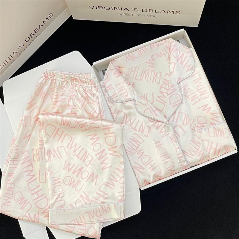 Пижама женская атласная пижама с длинными рукавами пижамный костюм с цветочным принтом высококачественный ледяной шелк можно носить на улице