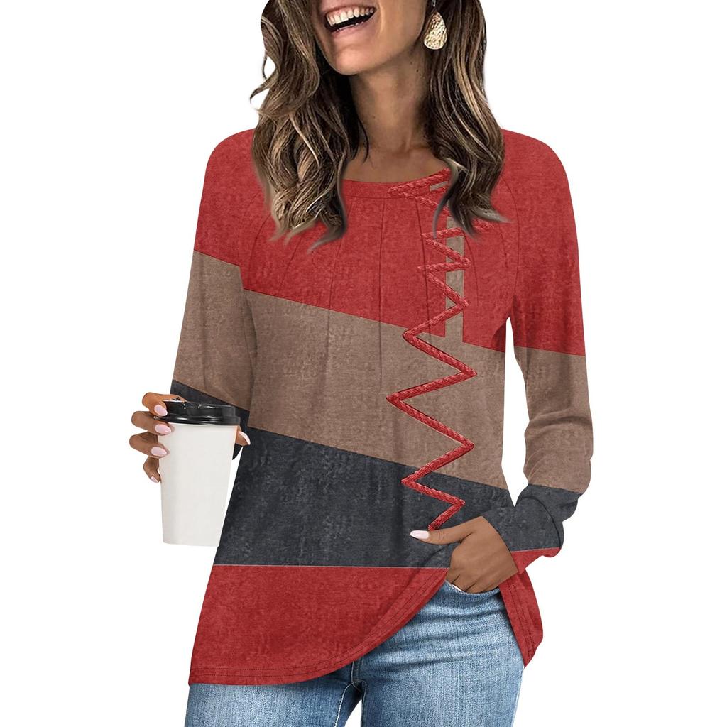 Женская футболка-туника, топы, повседневная блузка с длинным рукавом, свободная футболка, базовый топ с круглым вырезом