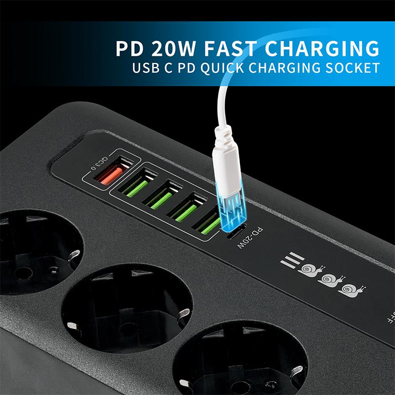 Розетка переменного тока ЕС, вставной удлинитель с двойной быстрой зарядкой, USB-удлинитель с перегрузкой