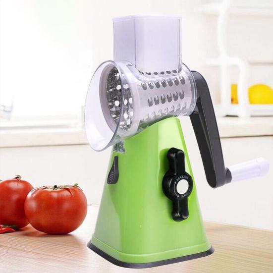 Kitchen Vegetable Slicer with 3 Replaceable Stainless Steel Blades Manual Rotary Cheese Grater with Handle Multifunctional Vegetable Chopper