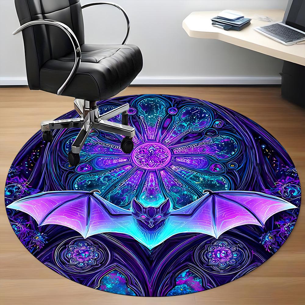 1pc Bat Mandala Office Round Area Rug,  Mat Suitable ForOffice, Under Office Chairs Bedroom Living Room Home Decor, Room Deco