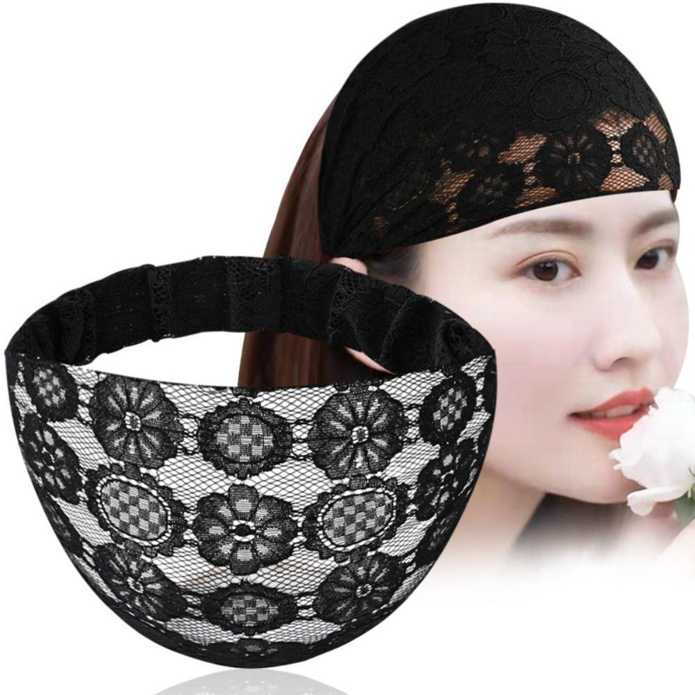 Non Slip Lace Hairbands Hollow Wide Side Head Wrap Fashion Mesh Flower Headband Party