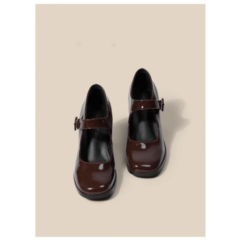 Туфли Мэри Джейн женские в ретро-британском стиле + черные туфли на высоком каблуке с одной пуговицей и квадратным носком