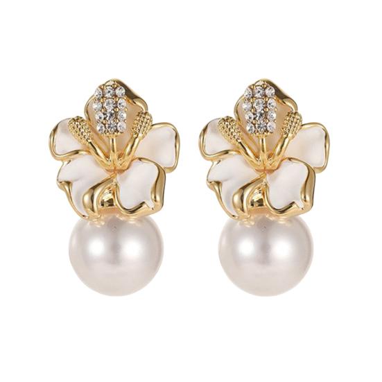 1 пара сережек-капель с искусственным жемчугом и блестящими стразами в форме цветка, серьги-гвоздики для выпускного вечера, юбилея, ювелирного подарка