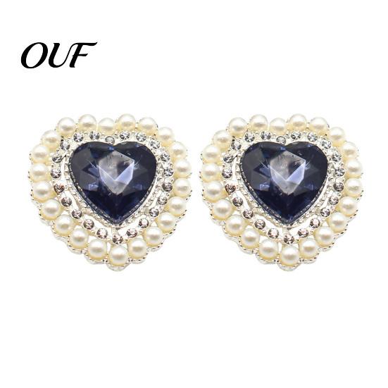 Decorative Flat Back Buttons 2Pcs Flatback Heart Rhinestones, 25x26mm Alloy Rhinestone Brooch Buttons, Faux DIY Craft Rhinestones Pearl Embellishments