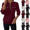 Women's Fashion Long Sleeve Solid Color Pullover Casual Zipper Sweatshirt