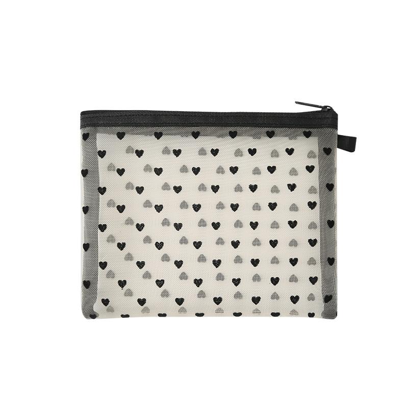 New Heart-Shaped Mesh Makeup Bag Portable Lipstick Makeup Brush Storage Bag Compact Visual Mesh Storage Pouch