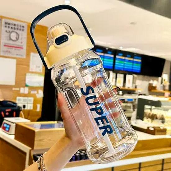2L Trendy Leak-Proof Sports Water Bottle with Straw and Scale - Large Capacity, Portable, Durable