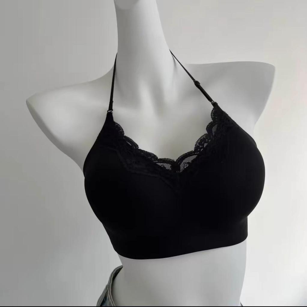 Summer Seamless Lace Backless Camisole Bra for Women - Gathering, Thin Straps, U-Back Design.