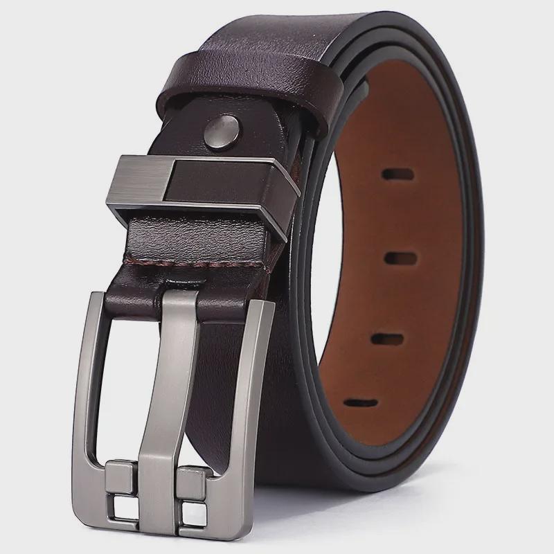 Retro Men's Leather Belt with Extra-Large Waistband and Pin Buckle - Pure Cowhide Genuine Leather