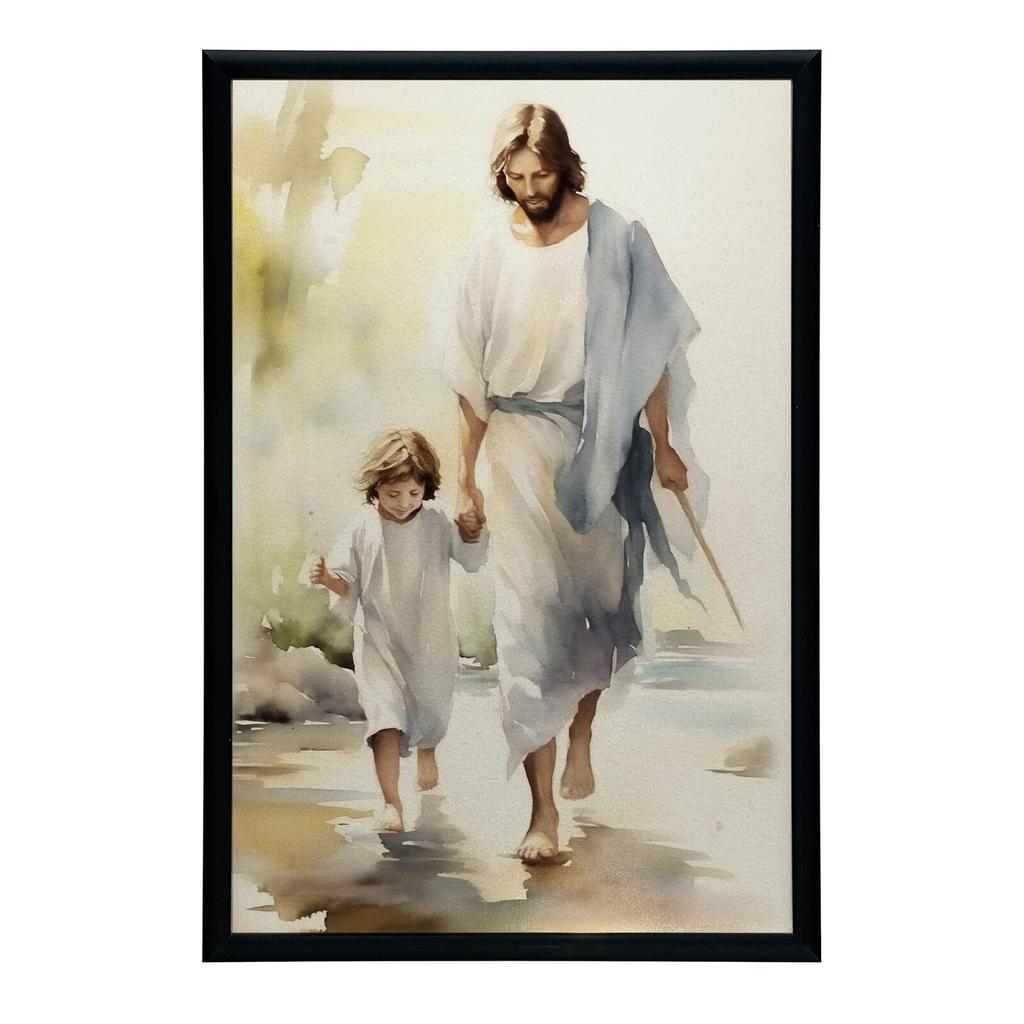 Jesus Walking With Child Jesus Walking With Child, 50X70 Cm, Unframed, Premium Canvas On Stretcher