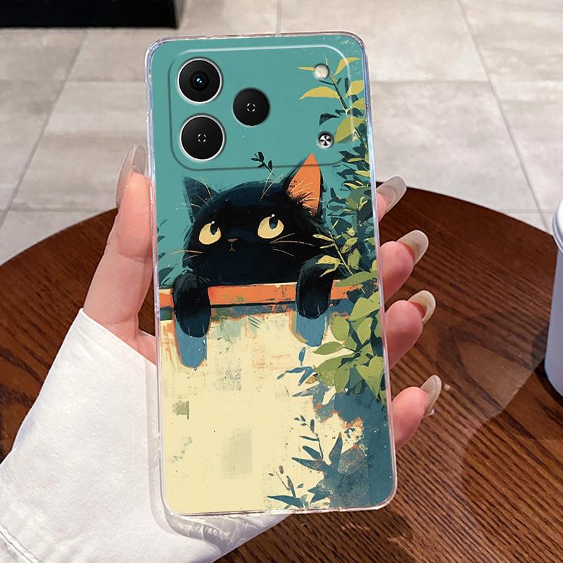Casing For Tecno Spark 50 KN4 Case Aesthetic Fashion Cute Cat Cartoon Soft Silicone Back Cover Transparent TPU Phone Case Bumper