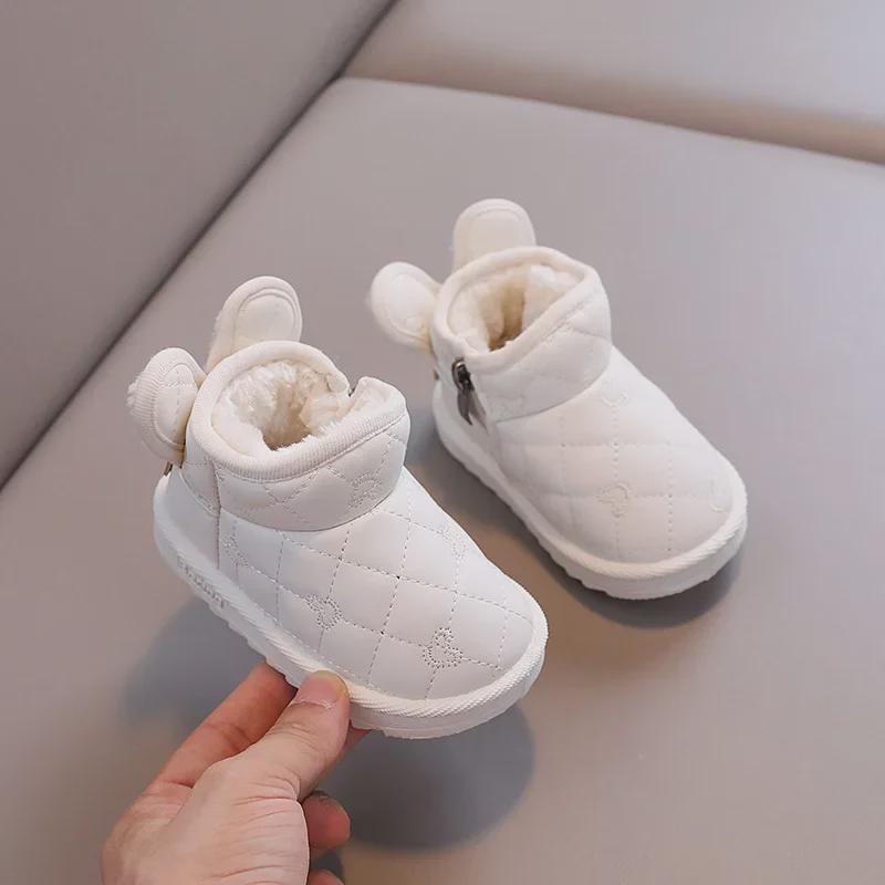 Водонепроницаемые детские зимние ботинки с плюшевой подкладкой, зимняя теплая обувь для малышей, мальчиков и девочек в возрасте от 1 до 6 лет.