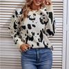 Contrast Color Animal Pattern Sweater Autumn and Winter New European and American Round Neck Sweater for Women