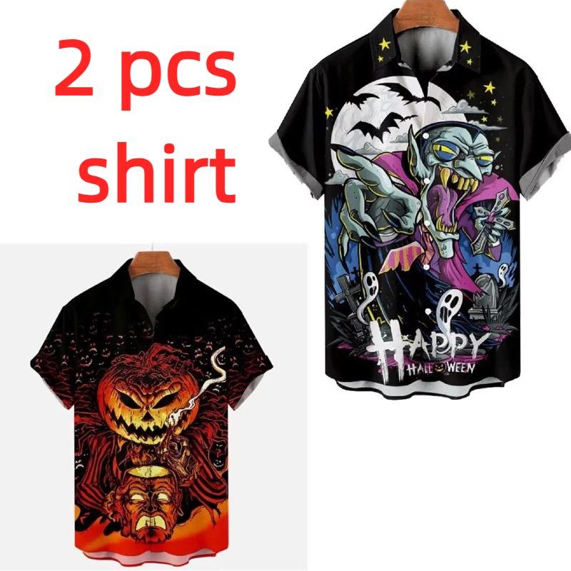 Fashion Halloween Graphic Hawaiian Shirt For Men Pumpkin Head Ghost 3D Printed Blouse Holiday Casual Men's and Women's Fashion Shirt