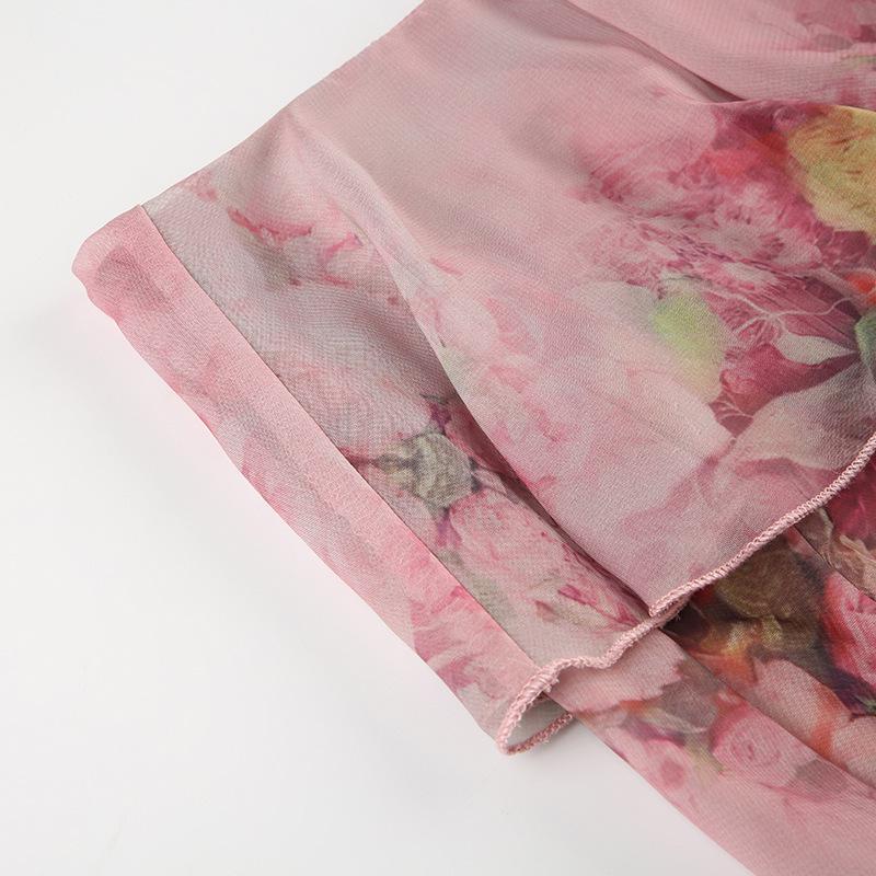 Европейский стиль 2024 года, макси-юбка с цветочным принтом, асимметричная, с двухслойными оборками