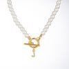 Zircon Crystal Initial A-Z Letter Pendant Necklace for Women Toggle Clasp Imitation Pearls Necklaces Wedding Jewelry Gift