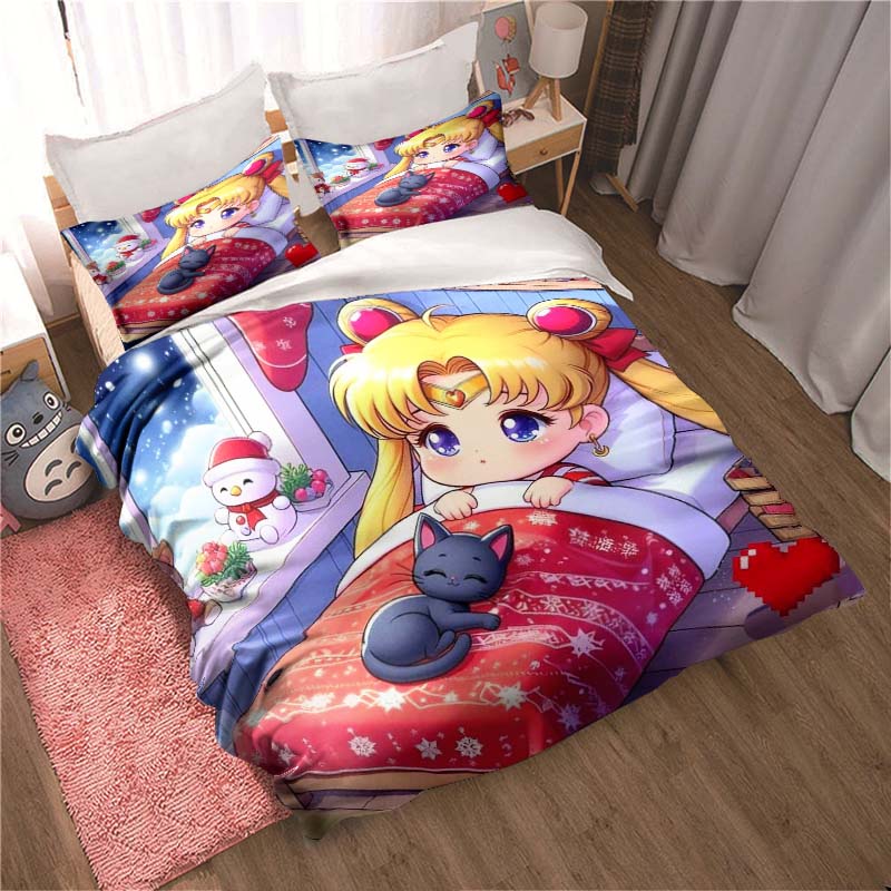 3PC Sailor Moon Anime Cartoon Three-Piece Deluxe Bedding Set, Including Large and King Sizes, Perfect As A Holiday Gift.22