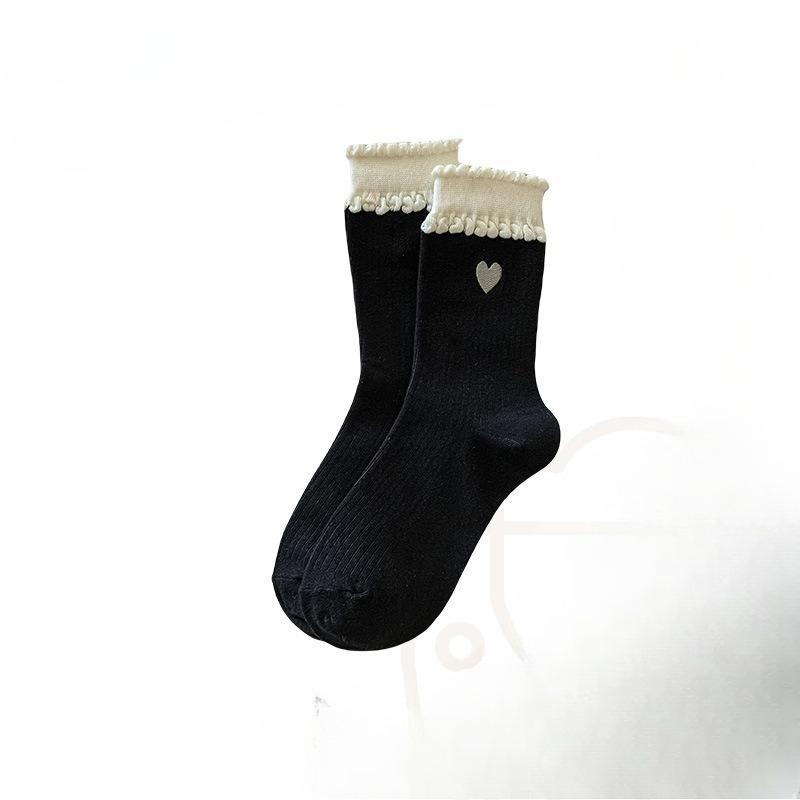 Women's Spring, Autumn and Winter Pure Cotton Mid-calf Socks, Cute Bubble Lace Pile Long Socks