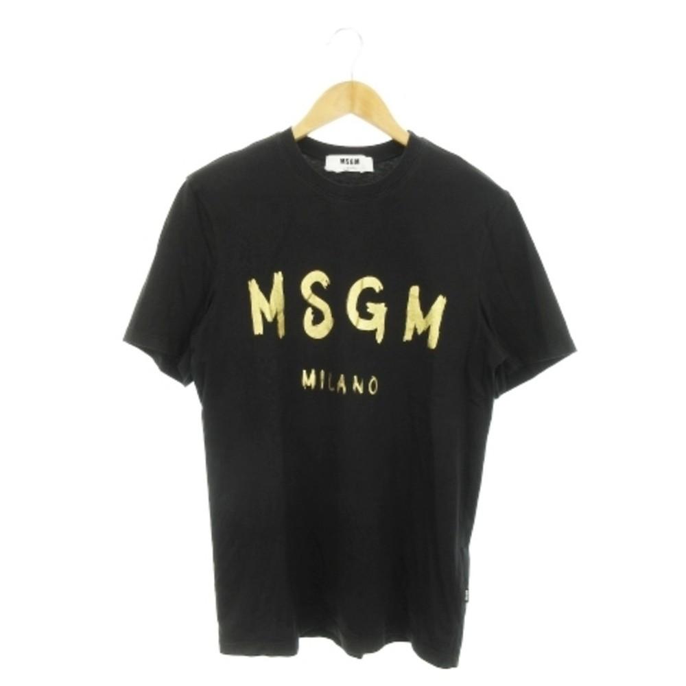 MSGM T-shirt Cut & Sewn Round Neck Short Sleeve Print Logo Lame XS Black 8d Unisex T-Shirt