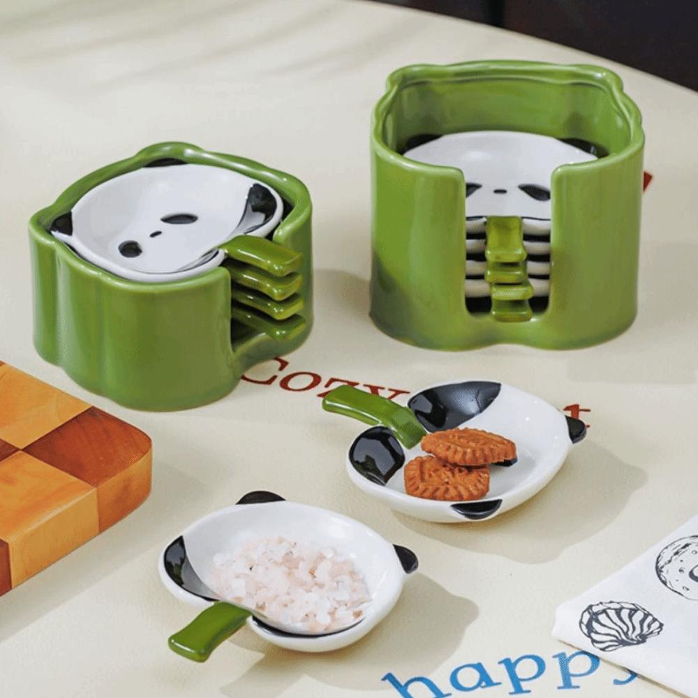 4/6Pcs Stackable Cartoon Panda Snack Dish Creative Ingredients Sauce Plate  Dinnerware Set