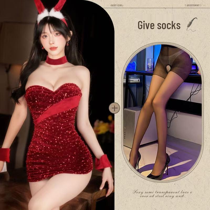 Mu Cheng Velvet Bunny Girl Lingerie Set - Quick Release Christmas Costume