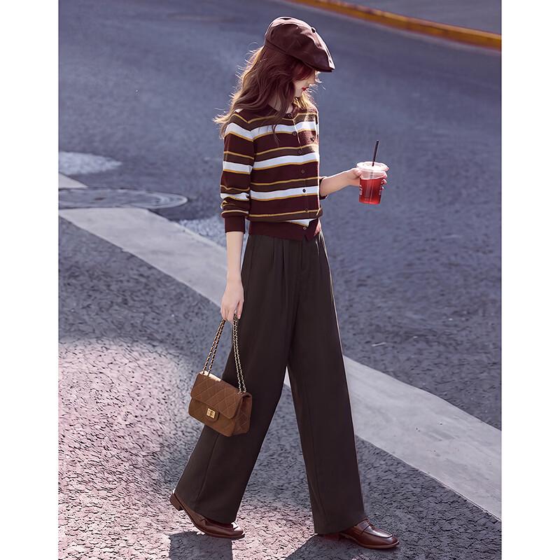 Si Shui Nian Hua Elegant Striped Knit Top and Pants Set