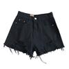 Summer Women Denim Shorts High Waist A-line Solid Color Ripped Button Zipper Closure Retro Pockets Slim