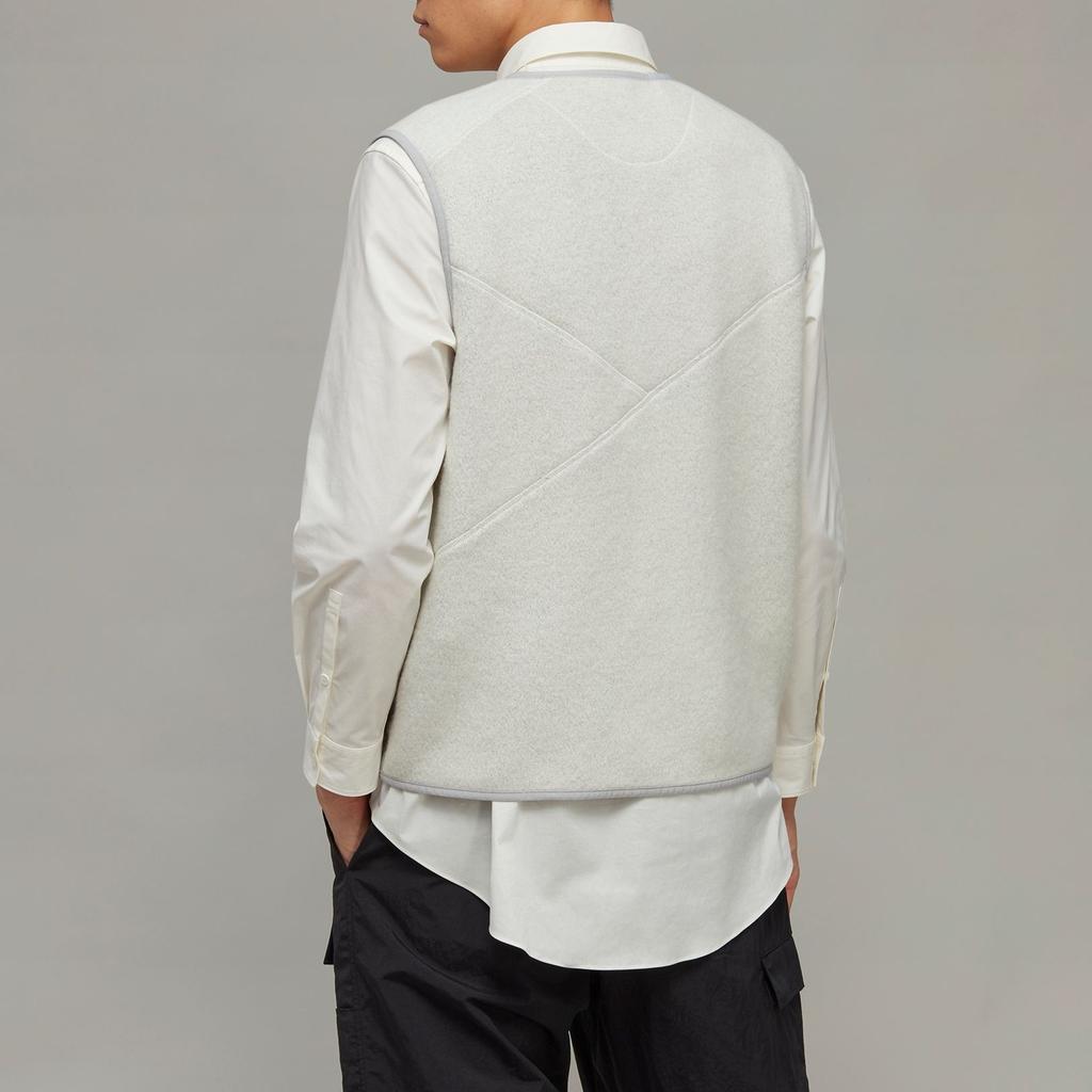 Y-3 Спортивный флисовый жилет унисекс свободного кроя с V-образным вырезом и однобортной застежкой, колор-блок, молочный HZ8820