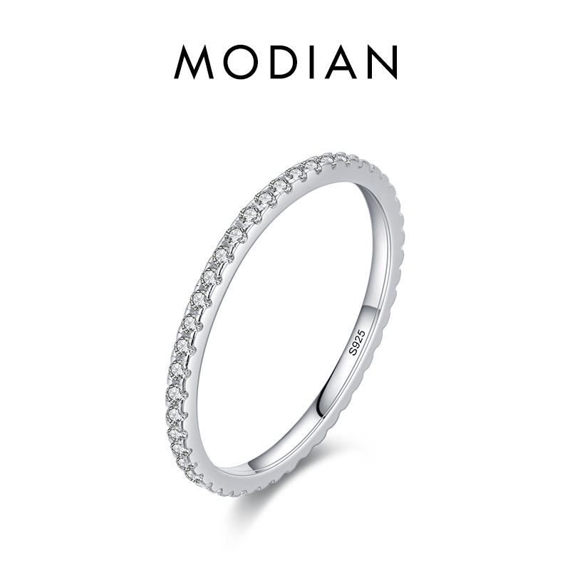 MODIAN Серебро, черный цирконий, штабелируемые кольца, модные кольца из стерлингового серебра 925 пробы с кристаллами для женщин, вечерние ювелирные украшения