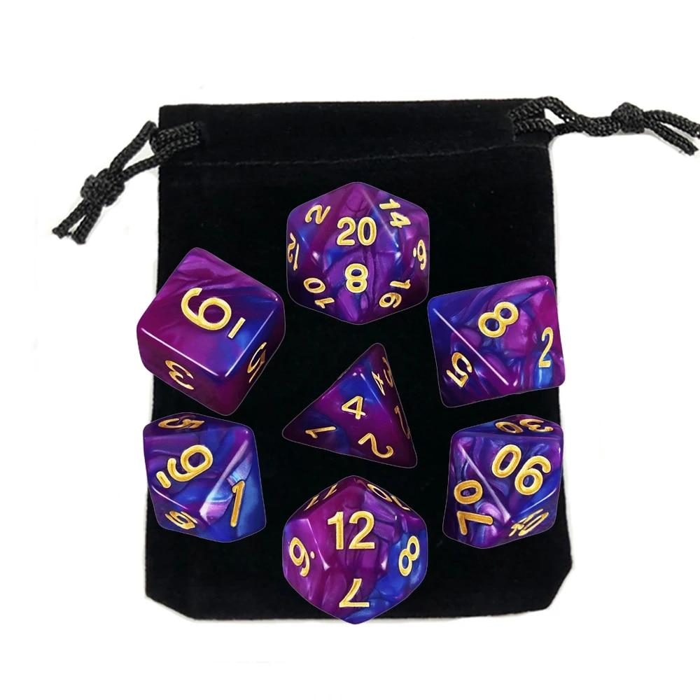 7шт игральные кости с мешком DnD d4,d6,d8,d10,d%,d12,d20 многогранные детали настольной игры RPG