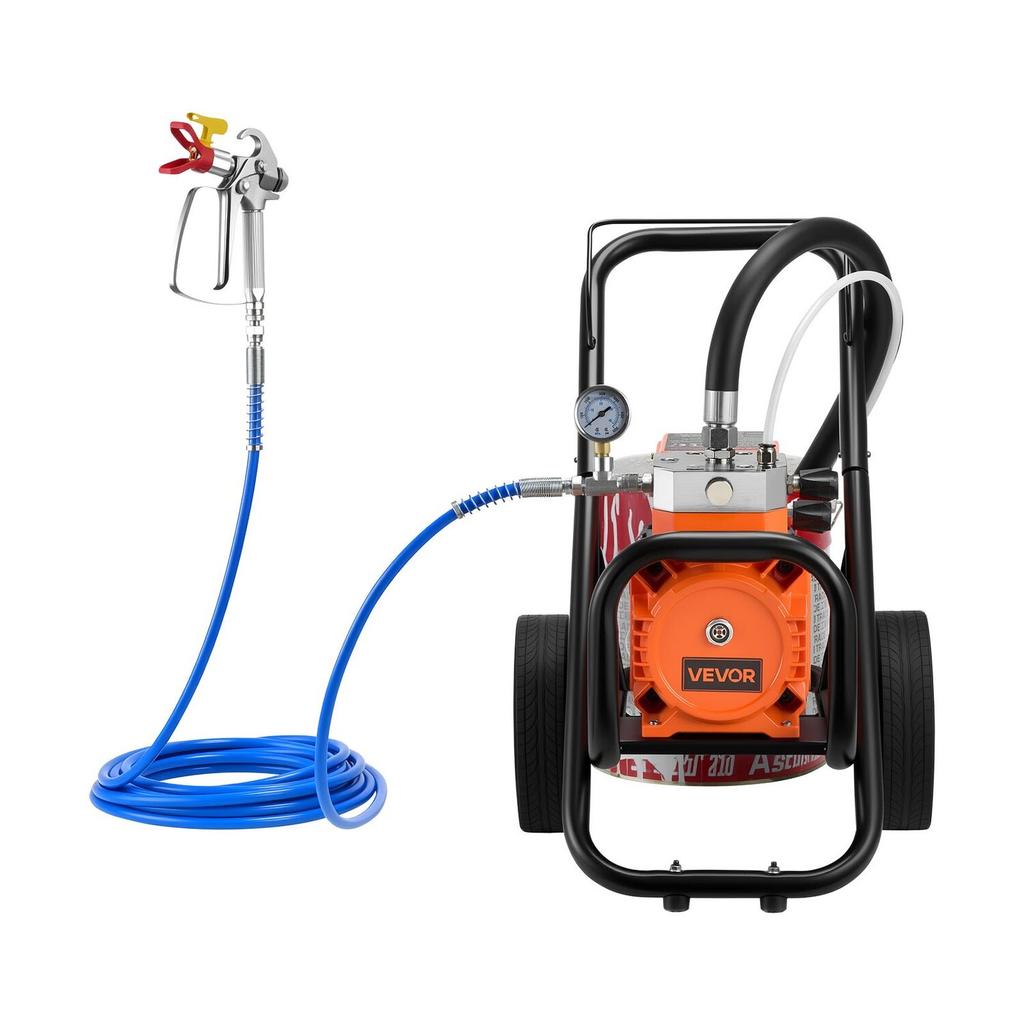 Diaphragm Airless Paint Sprayer, 2000 W Efficient Cart Airless Paint Sprayer, 3300 psi High Pressure, with Extension Pole, Cleaning Needle and Brush,