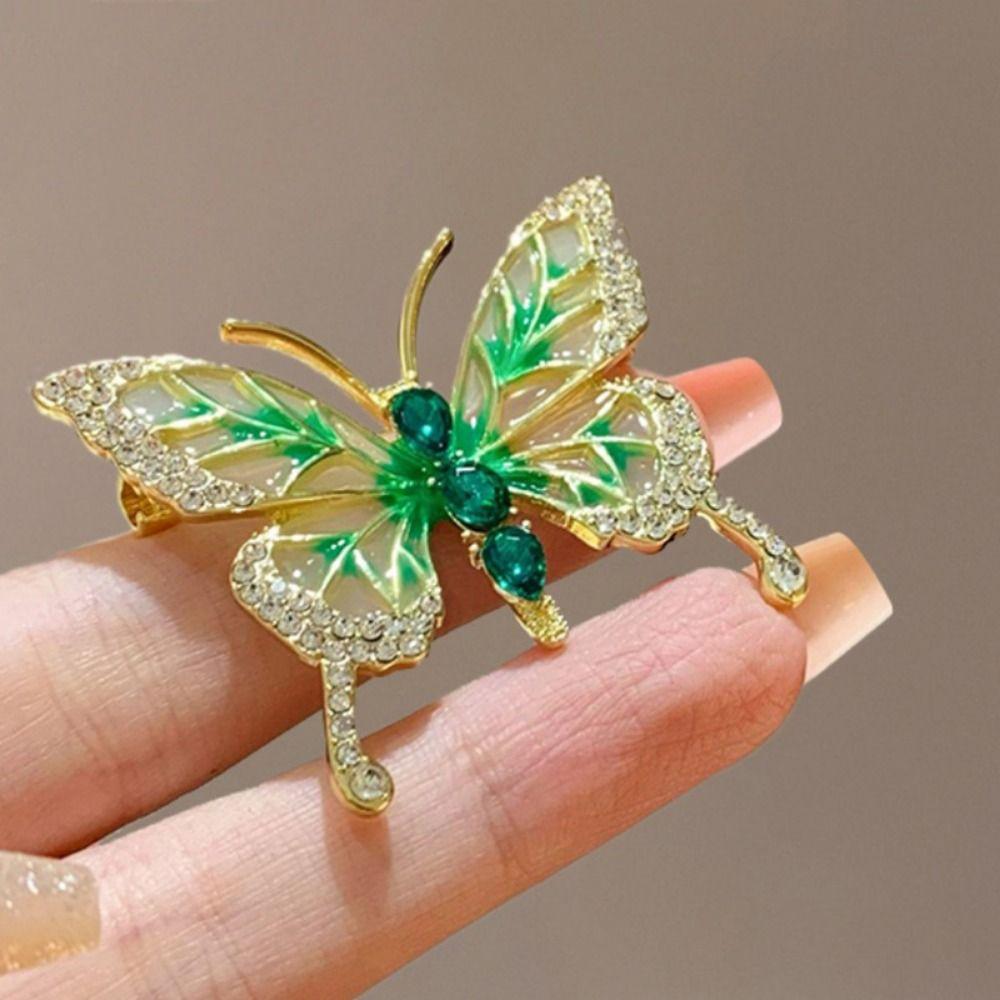 Retro Green Butterfly Brooch Crystal Butterfly Brooches Green Butterfly Suit Collar Pin  Daily