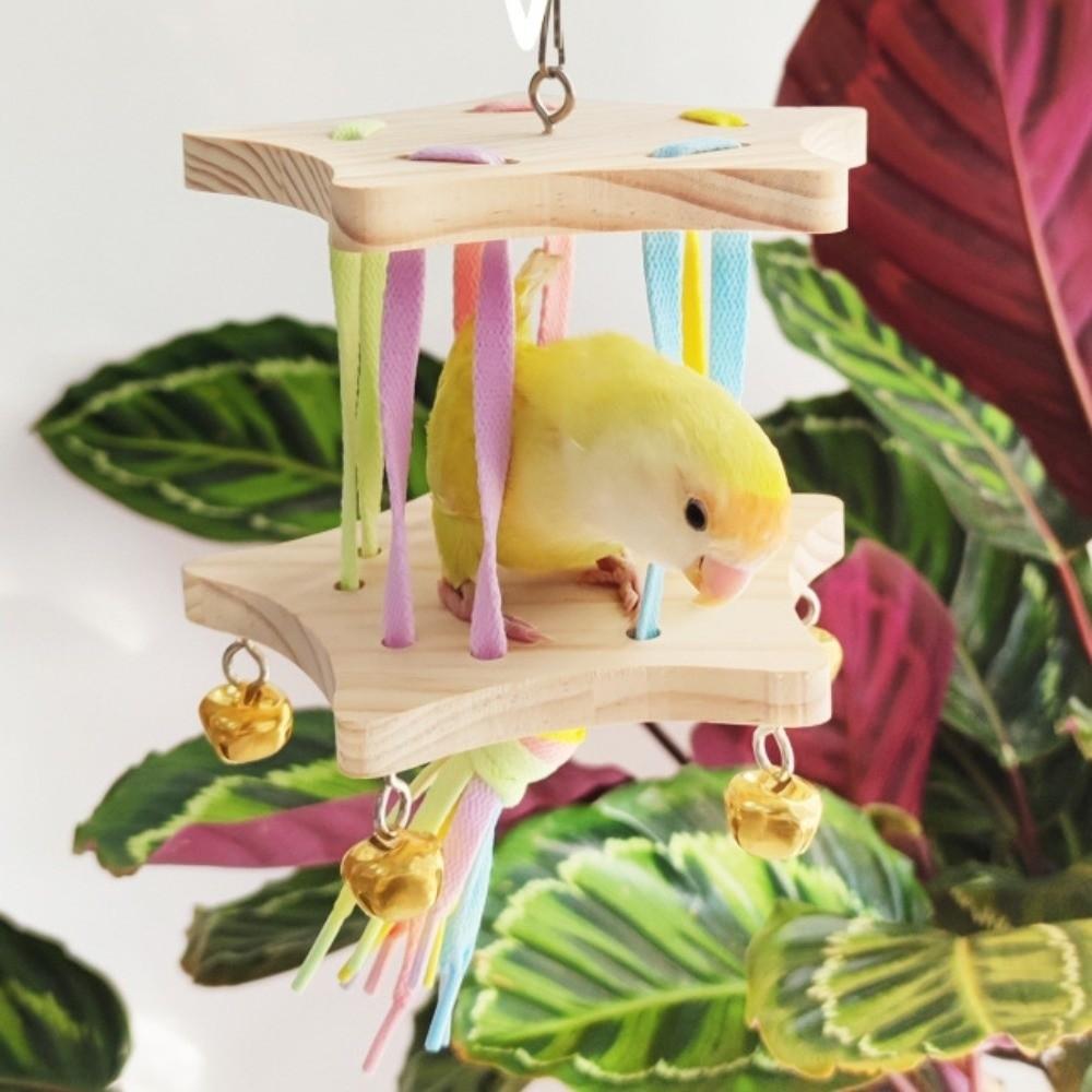 Colourful Bird Hanging Swing Wooden Bird Toy Hammock Parrot Cage Hut Small Pet Entertainment