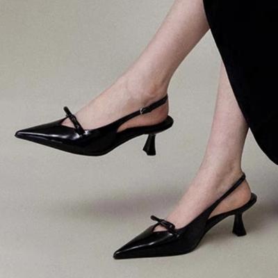 Модная женская обувь 2024 Высокое качество Пряжка на одном ремешке Весенние женские туфли-лодочки Острый носок Однотонные С мелким вырезом Средний каблук Модные туфли-лодочки