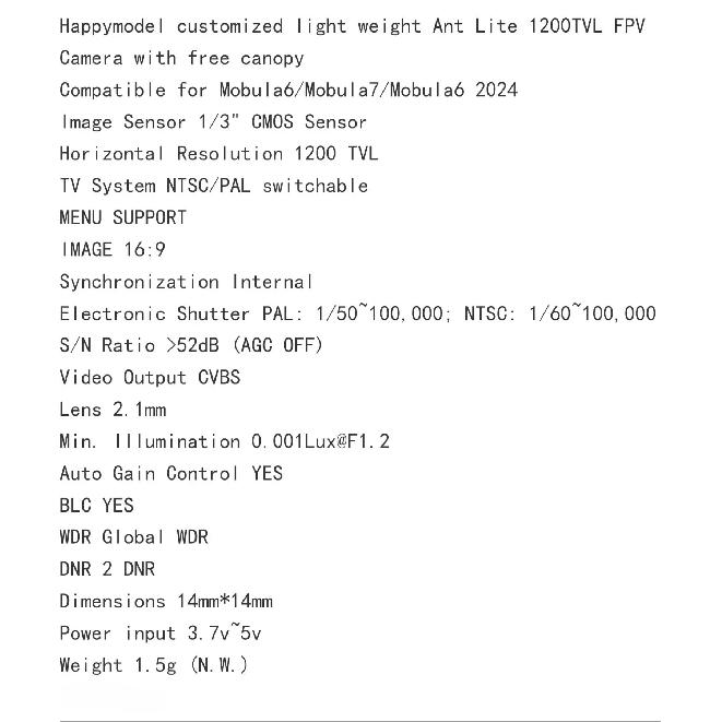 HappyModel Customized Version Ant Lite FPV Camera with Canopy for Mobula6 / Mobula7 / Mobula6 2024