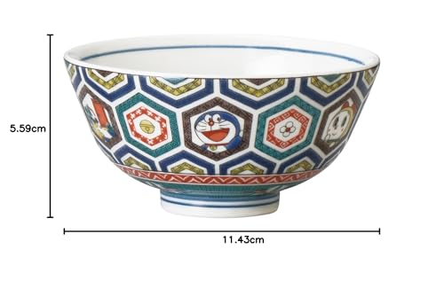 Рисовая миска "Дораэмон", прибл.. 12 см, Керамика Кутани, Стиль Старый Кутани, Узор «Черепаховый панцирь», Сделано в Японии, 008160